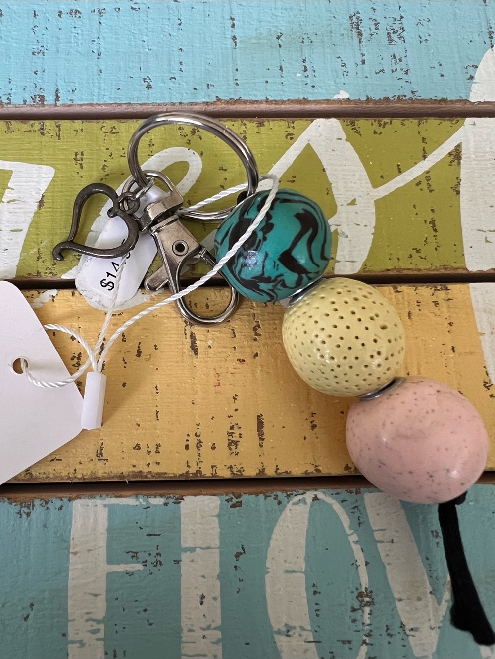Beaded Keychain/Bag Charm with Pink, Yellow & Teal Beads